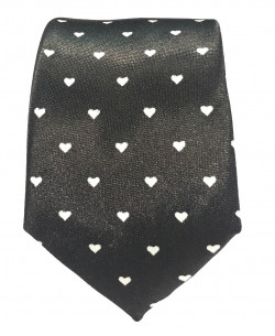 CF-A10 Cravate skinny noire à motifs romantiques en satin