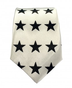 CF-A15 Cravate skinny blanche à motifs stars en satin