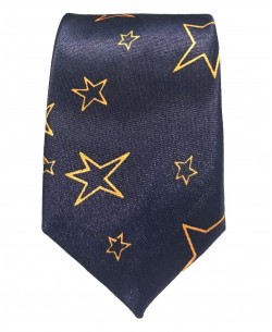 CF-A24 Cravate skinny bleu marine à motifs stars en satin