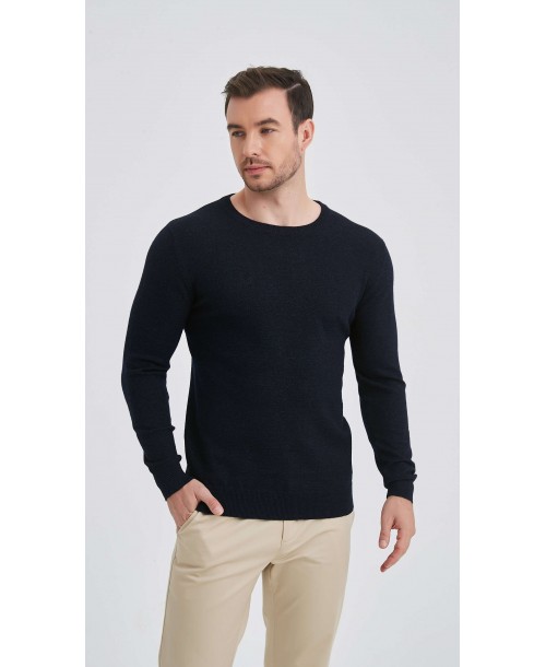 YE-6746-128 Pull marine chiné col rond