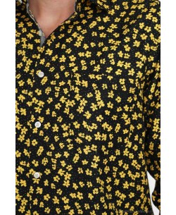 1506225-08 Chemise noire & jaune motifs PRADERA coupe confort