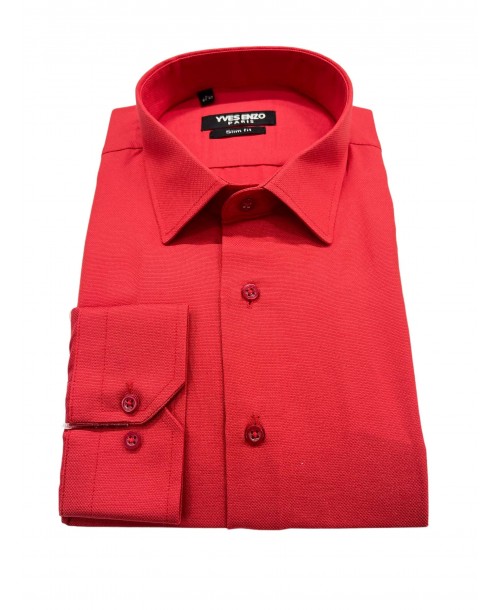 T60-38 Chemise piqué rouge slim fit