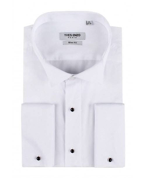 WHT-20-1 Chemise blanche col cassé slim fit poignet mousquetaires