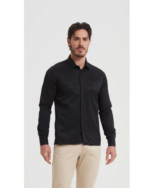 SAT200-10 Chemise noire en confort fit