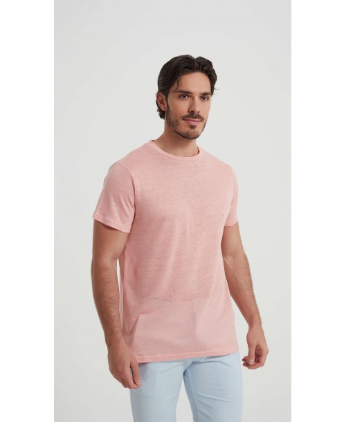 23501-14 T-shirt rose saumon en lin