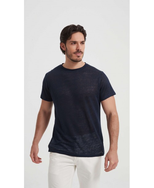 23501-3 T-shirt bleu marine en lin