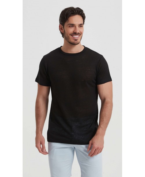 23501-4 T-shirt noir en lin