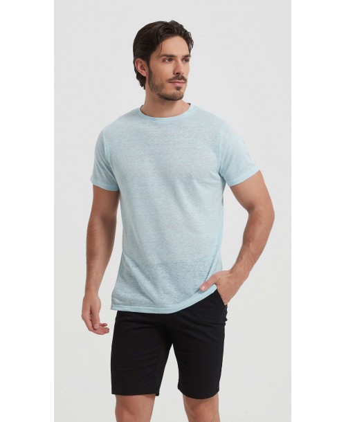 23501-7 T-shirt bleu ciel en lin